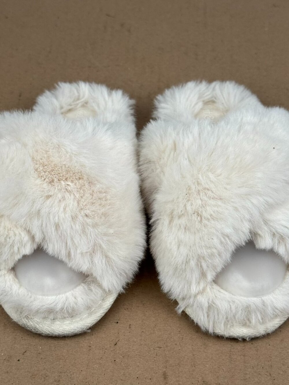 Cat & Jack Girls Faux Fur Crossband Slide Slippers WHITE Size S 13/1